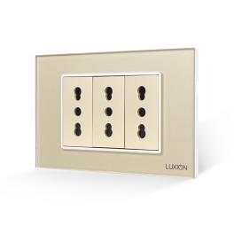 Priza Tripla cu Rama din Sticla LUXION, Standard Italian, 3M - auriu