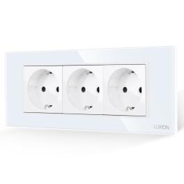 Priza Tripla cu Rama din Sticla LUXION, Standard Italian, 6M - alb