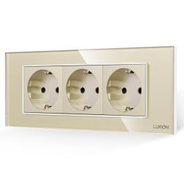 Priza Tripla cu Rama din Sticla LUXION, Standard Italian, 6M - auriu