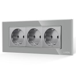 Priza Tripla cu Rama din Sticla LUXION, Standard Italian, 6M - gri