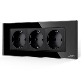 Priza Tripla cu Rama din Sticla LUXION, Standard Italian, 6M - negru