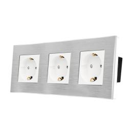 Priza Tripla LUXION cu rama din aluminiu - alb