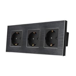 Priza Tripla LUXION cu rama din aluminiu - negru