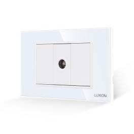 Priza TV 1M + 2 Taste False LUXION cu Rama din Sticla, Standard Italian, 3M - alb