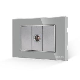 Priza TV 1M + 2 Taste False LUXION cu Rama din Sticla, Standard Italian, 3M - gri