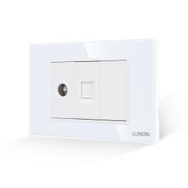 Priza TV + Internet cu Rama din Sticla LUXION, Standard Italian, 3M - alb