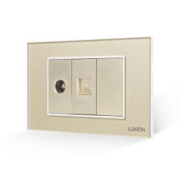 Priza TV + Internet cu Rama din Sticla LUXION, Standard Italian, 3M - auriu
