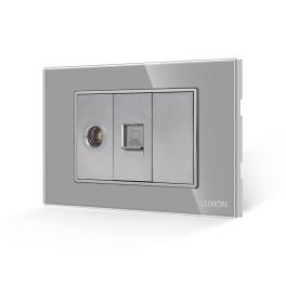 Priza TV + Internet cu Rama din Sticla LUXION, Standard Italian, 3M - gri