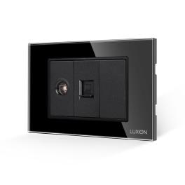 Priza TV + Internet cu Rama din Sticla LUXION, Standard Italian, 3M - negru