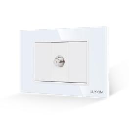 Priza TV Satelit 1M + 2 Taste False LUXION cu Rama din Sticla, Standard Italian, 3M - alb