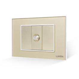 Priza TV Satelit 1M + 2 Taste False LUXION cu Rama din Sticla, Standard Italian, 3M - auriu