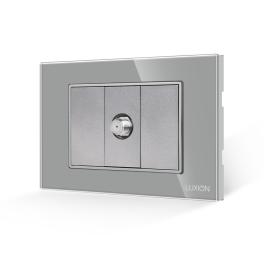Priza TV Satelit 1M + 2 Taste False LUXION cu Rama din Sticla, Standard Italian, 3M - gri
