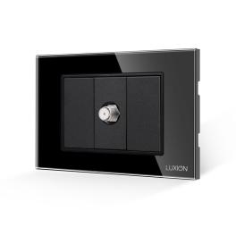 Priza TV Satelit 1M + 2 Taste False LUXION cu Rama din Sticla, Standard Italian, 3M - negru