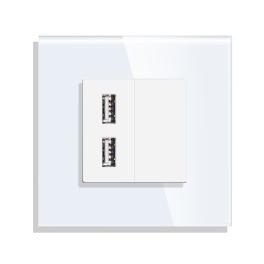 Priza USB cu Rama din Sticla LUXION - alb