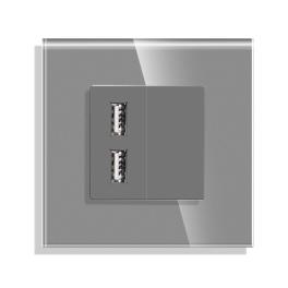 Priza USB cu Rama din Sticla LUXION - gri