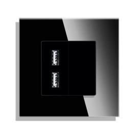 Priza USB cu Rama din Sticla LUXION - negru