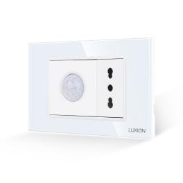 Senzor de Miscare 2M si Priza Ingusta LUXION cu Rama din Sticla, Standard Italian, 3M - alb
