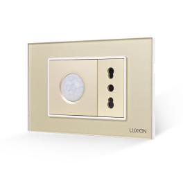 Senzor de Miscare 2M si Priza Ingusta LUXION cu Rama din Sticla, Standard Italian, 3M - auriu