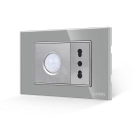 Senzor de Miscare 2M si Priza Ingusta LUXION cu Rama din Sticla, Standard Italian, 3M - gri