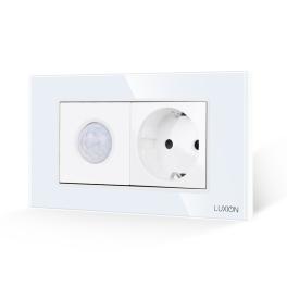 Senzor de Miscare 2M si Priza Schuko LUXION  cu Rama din Sticla, Standard Italian, 4M - alb