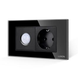 Senzor de Miscare 2M si Priza Schuko LUXION  cu Rama din Sticla, Standard Italian, 4M - negru