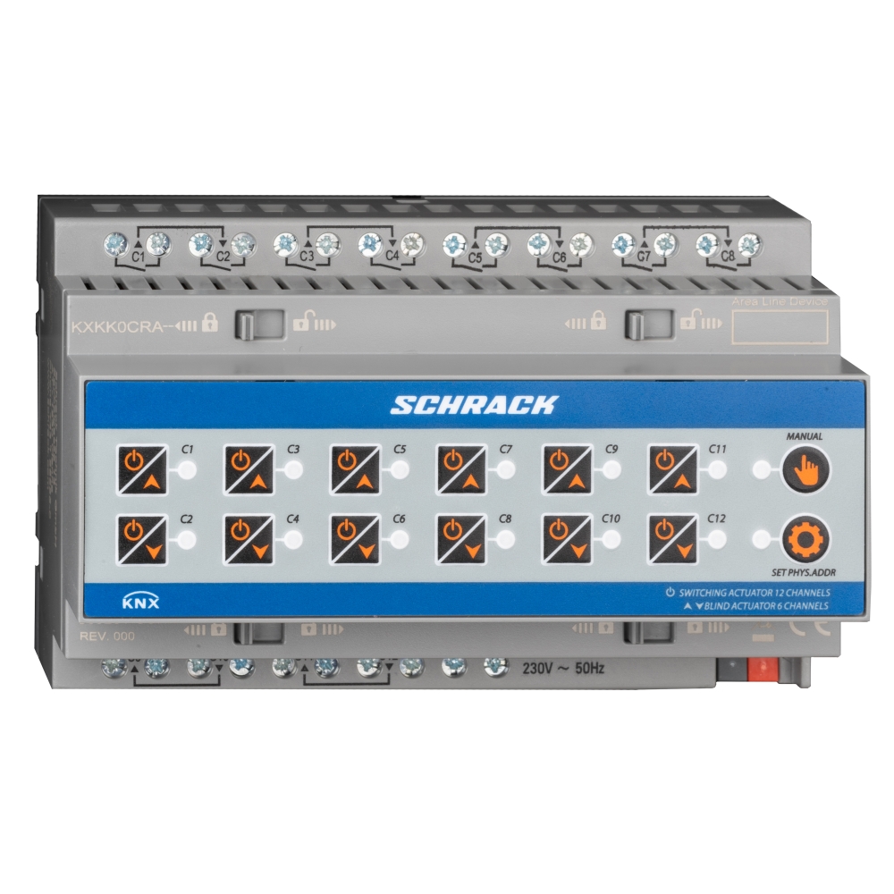 Actuator KNX comutare/jaluzele, 12/6 ieșiri, 16A, 230V c.a.