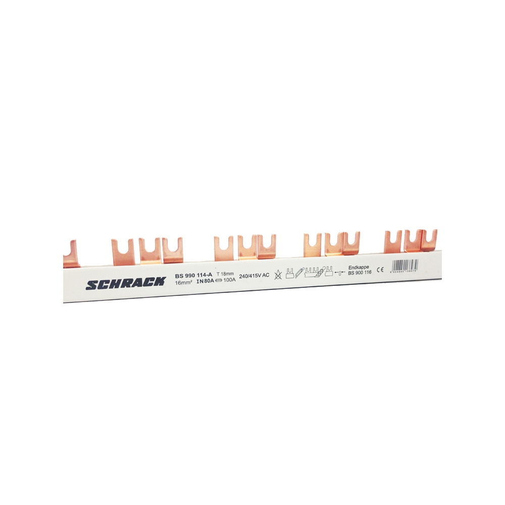 Baretă cu contacte furcă 18mm, 3 poli, 16mm&sup2;, 1m