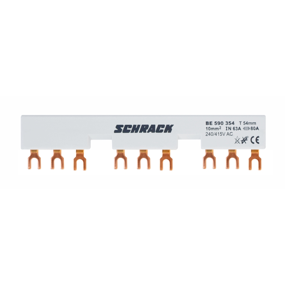 Baretă furcă pentru 3xBE5 + contact auxiliar, 54mm, 63A,