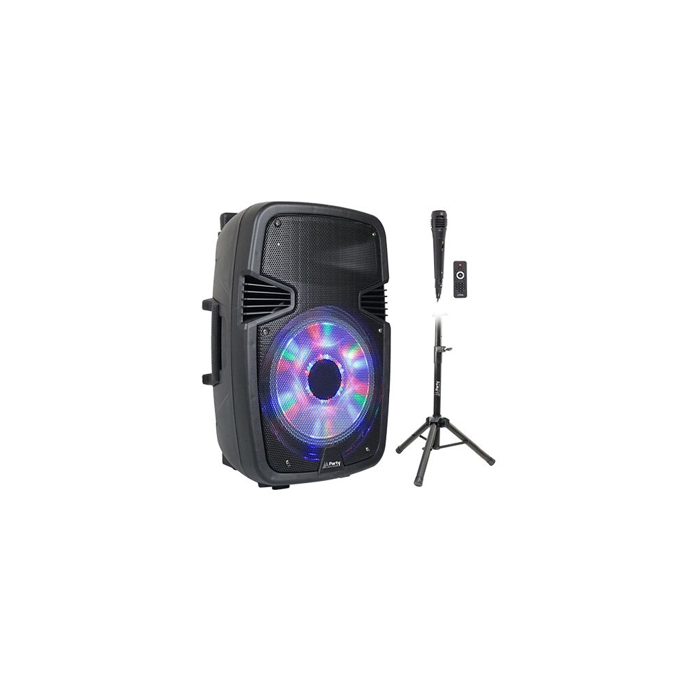BOXA ACTIVA 15"/38CM ILUMINAT LED CU BT/USB/SD/FM + STAND + MICROFON