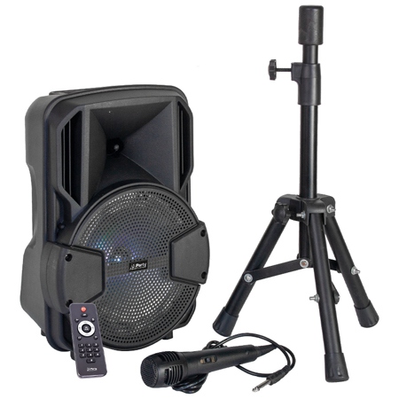 Boxa activa 8"/20cm 15w iluminat led cu bt/usb/msd/fm + stand + microfon