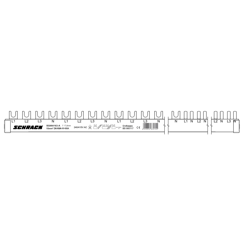 Busbar, 1xRCCB 4-pole, 3xMCB 4-pole, 12 x MCB 1+N/1 MW, 28MW