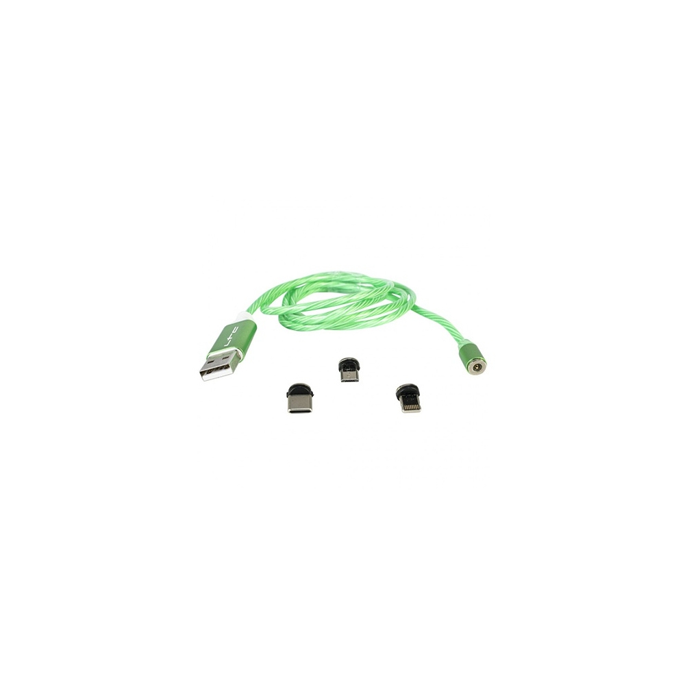 CABLU 1M 3IN1 TIP C/IPHONE/MICRO USB ILUMINAT LED VERDE