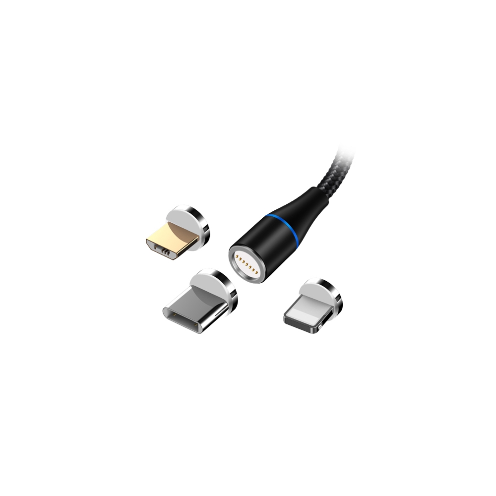 CABLU MAGNETIC 3IN1 USB-C/LIGHTNING/MICRO USB 1M 3A - NEGRU