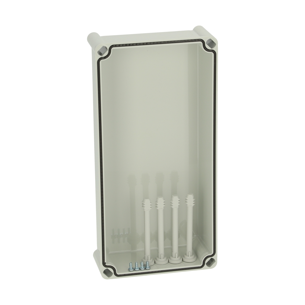 Capac 380x190x80 &icirc;nalt gri cu şuruburi cu cap normal