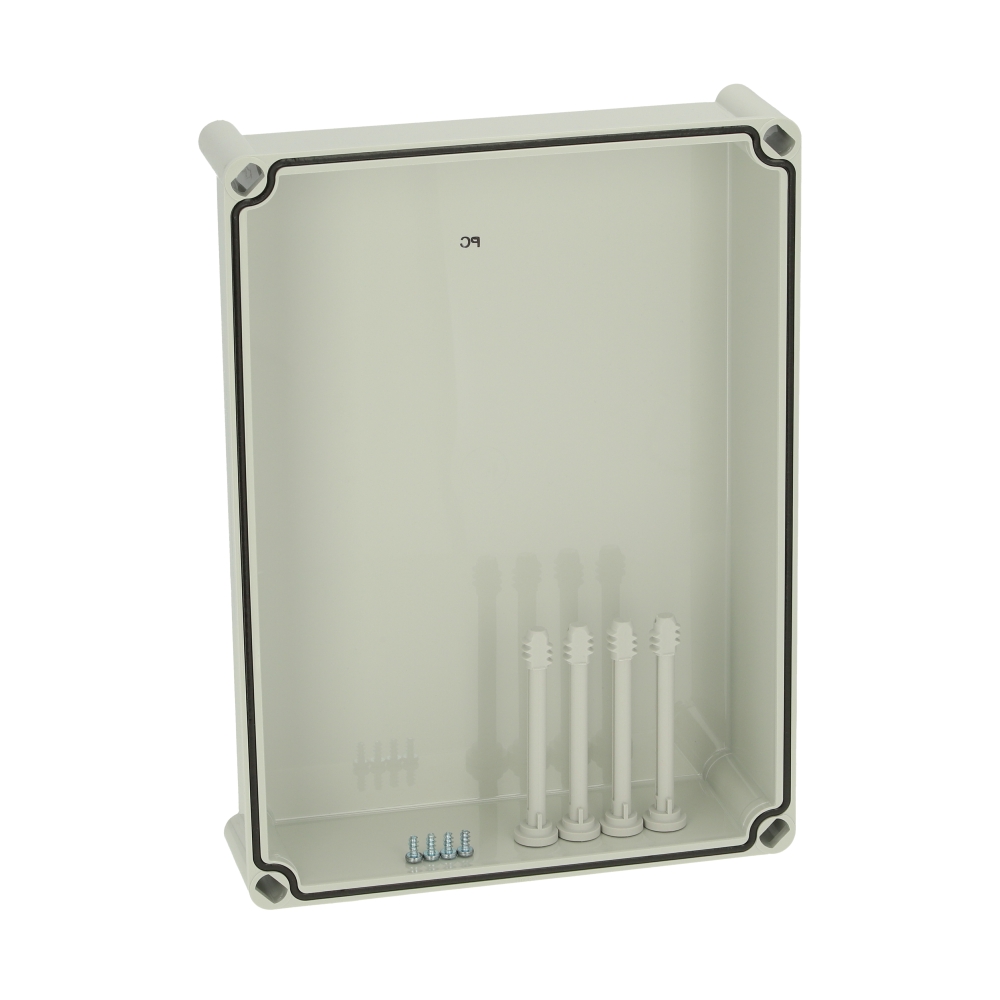 Capac 380x280x80 &icirc;nalt gri cu şuruburi cu cap normal