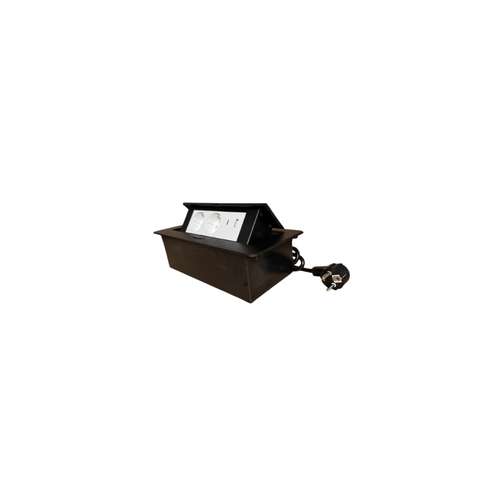 Carcasa prize incorporabile birou, 6M Neagra cu 1 priza USB tip A + tip C + 2 prize Schuko