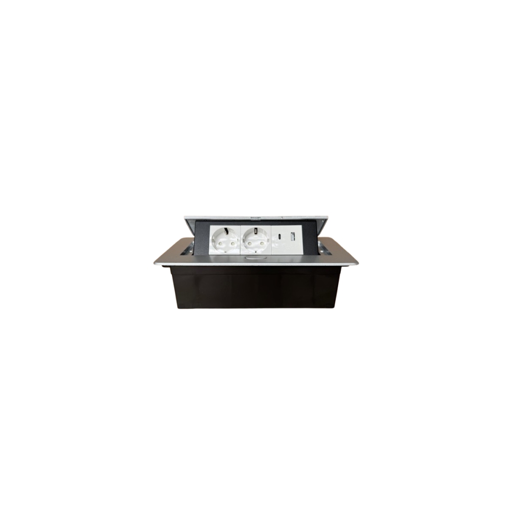 Carcasa prize incorporabile birou, 6M Silver cu 1 priza USB tip A + tip C + 2 prize Schuko