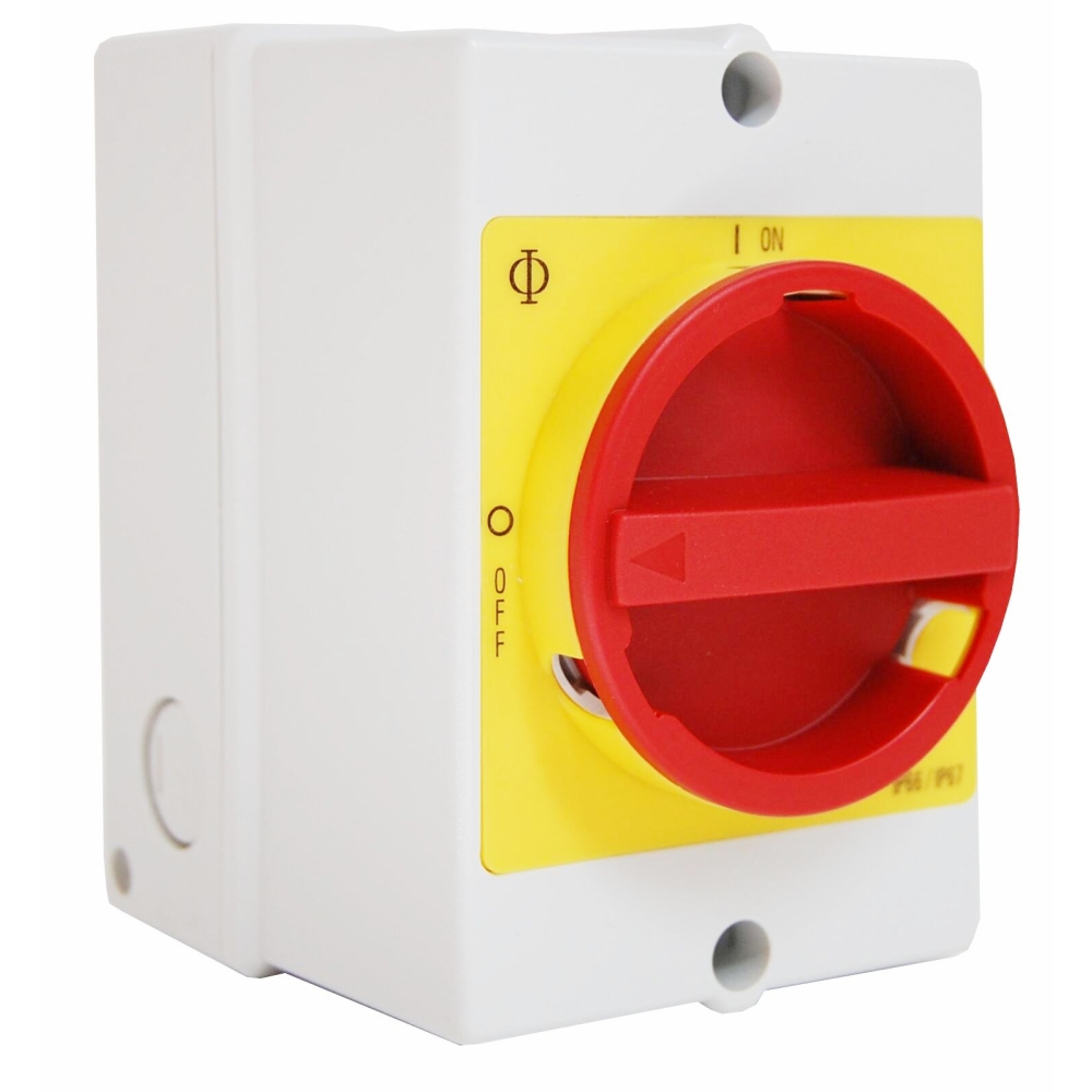 Comutator 0-1, 20A, 3p + 2 c.aux. + cleme PE
