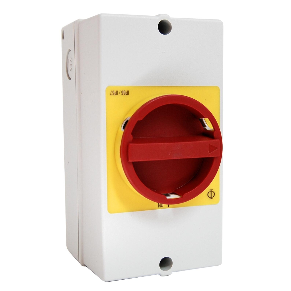 Comutator 0-1, 25A, 3p + 2 c.aux. + cleme PE