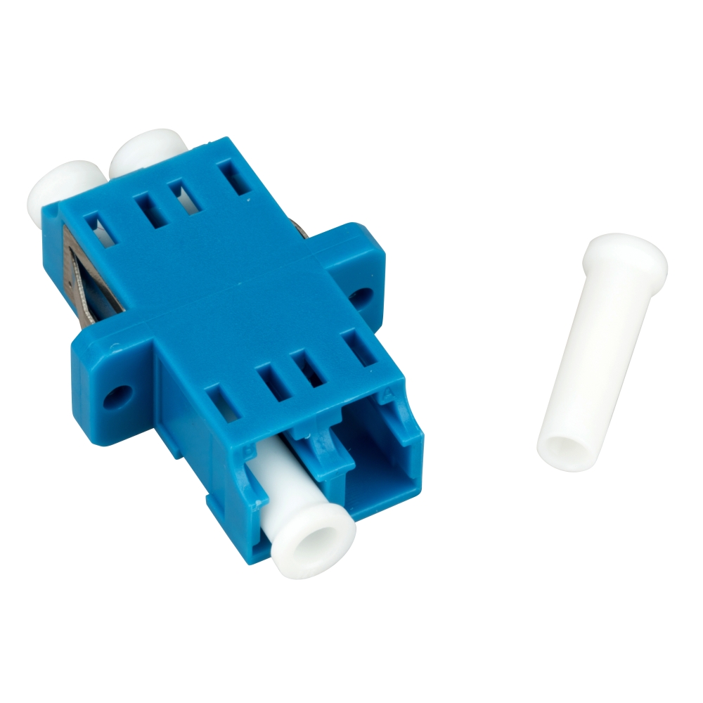 Cuplă LC Duplex,Plastic,Singlemode,zirc.,flanşă,albstr.,ECO