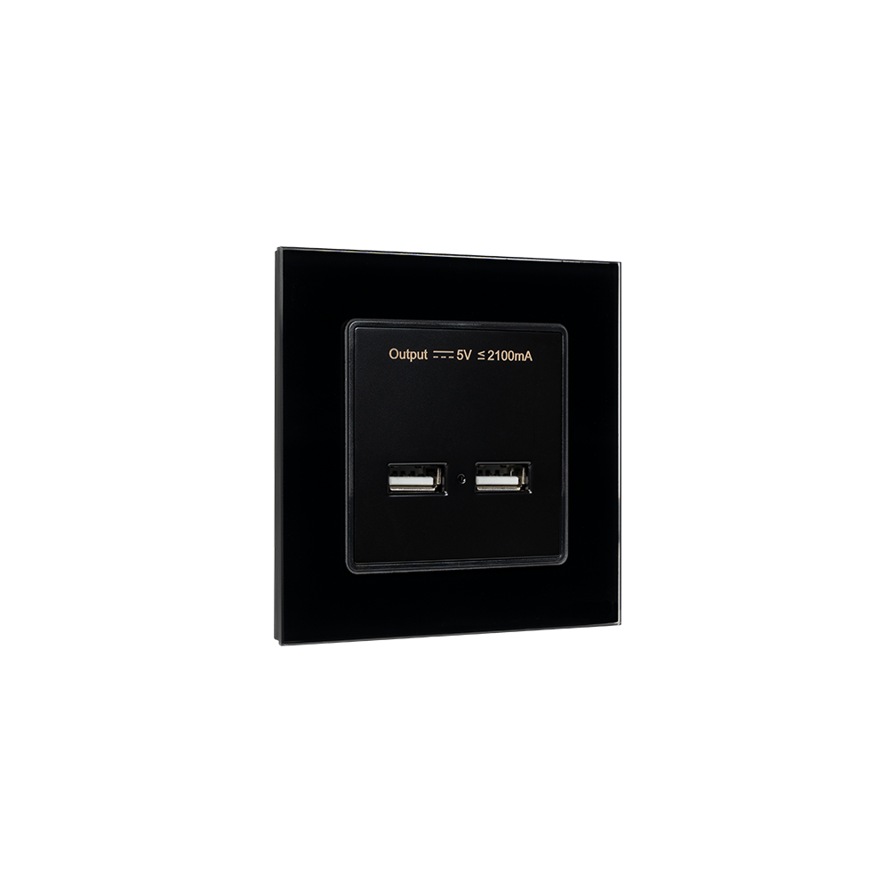 DOUBLE USB SOCKET GLASS FRAME BLACK