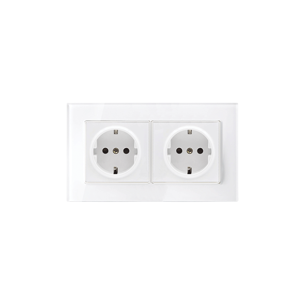 GERMAN DOUBLE SOCKET 16A GLASS FRAME WHITE+C. BOX