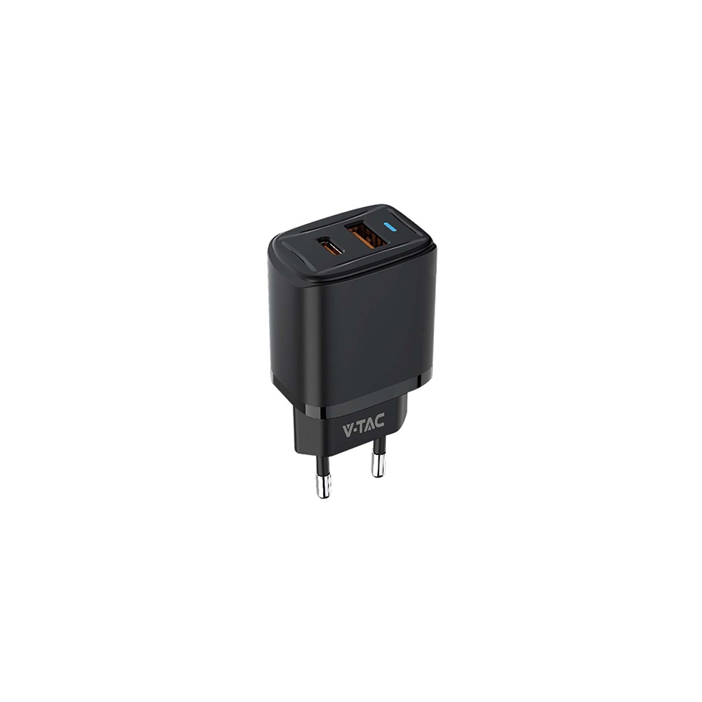 INCARCATOR RETEA QC 20W USB SI TIP C - NEGRU
