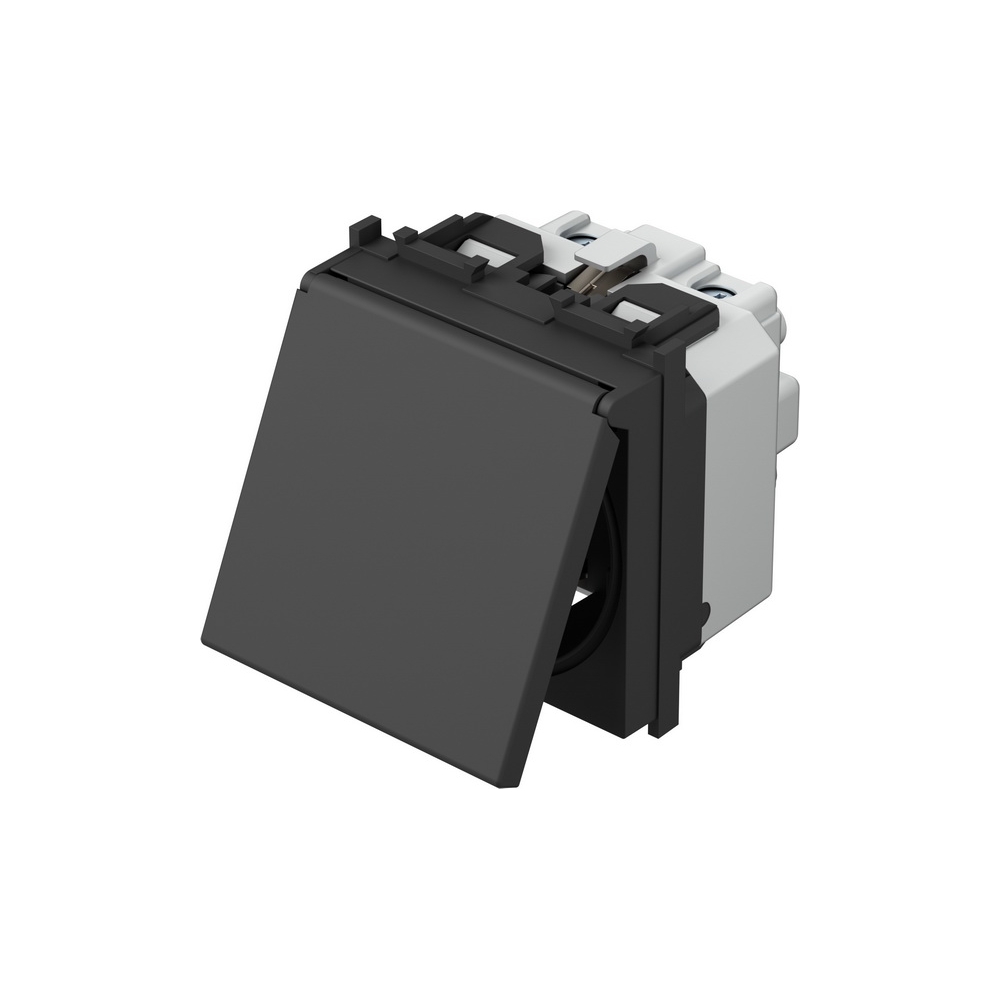 Insert priză cu capac pin PE,protecţie mărită,16A,cl.,negru