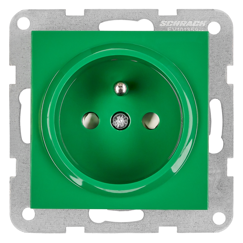 Insert priză, cu pin PE, protecție cleme elastice, verde