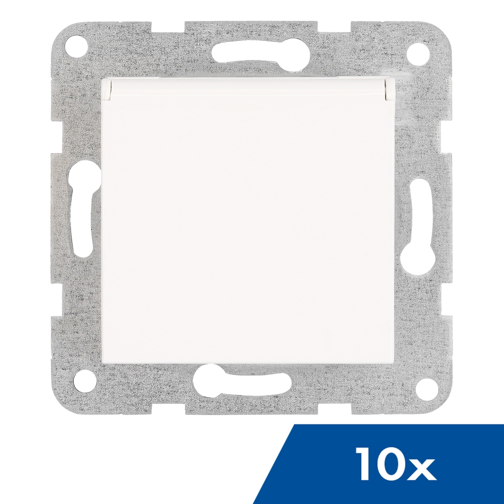 Insert priză, cu protecție,cu capac, cleme elastice, alb
