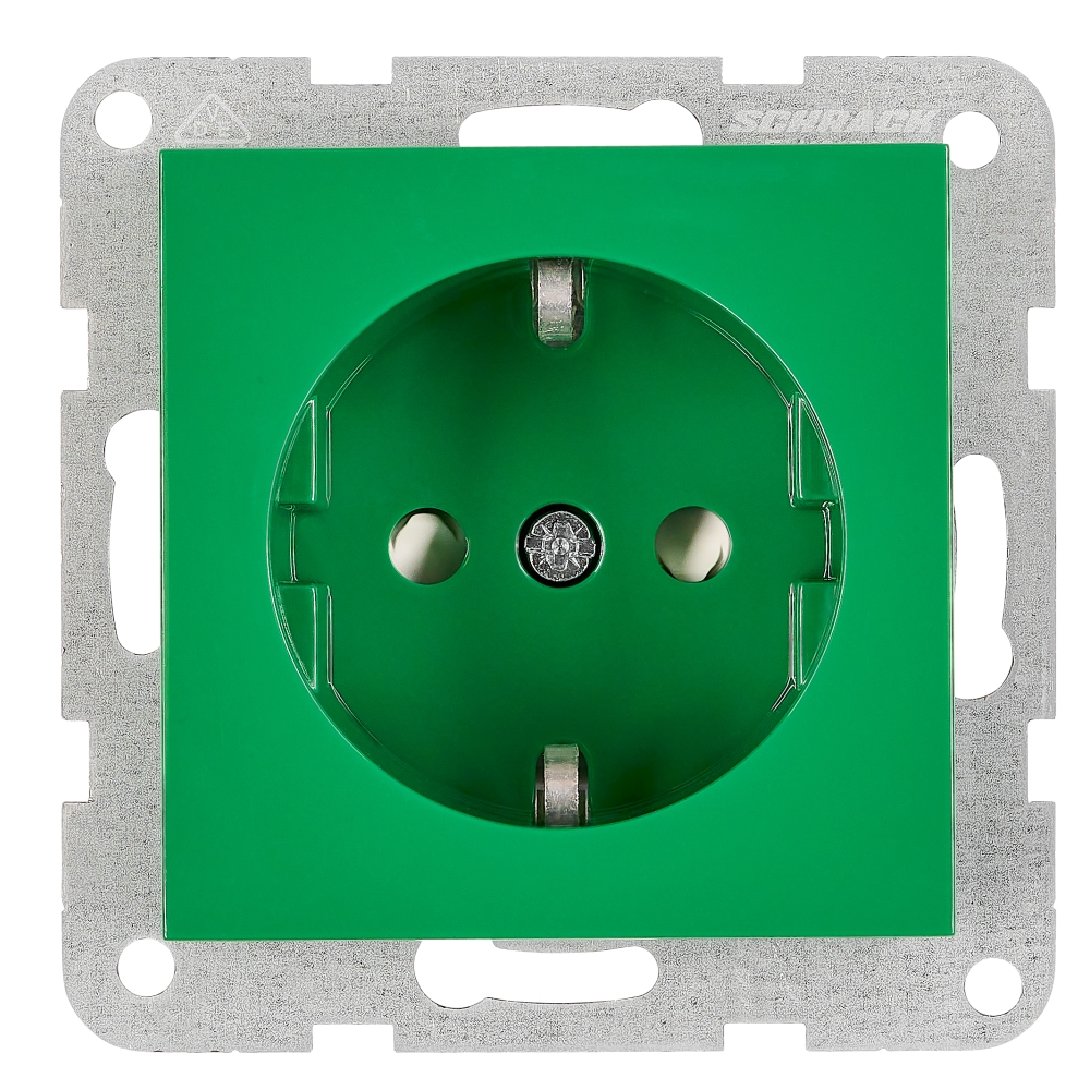Insert priză, cu protecție, verde, cleme elastice