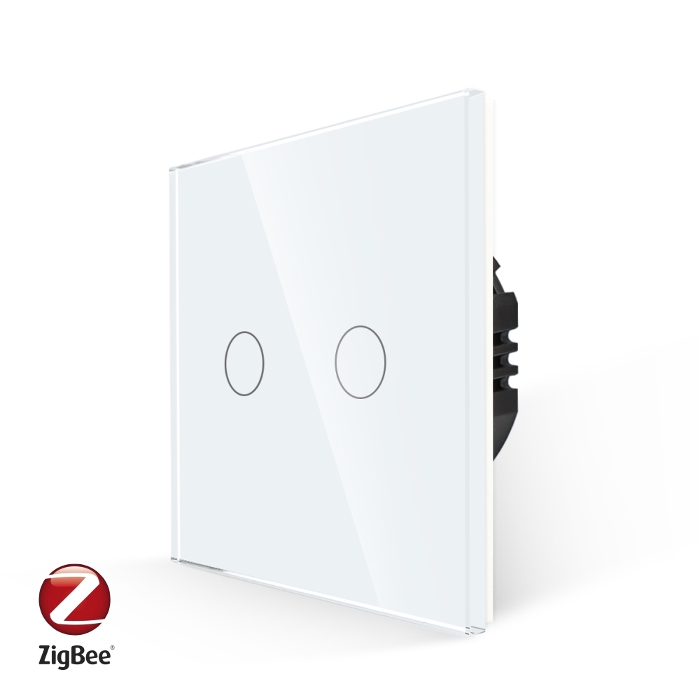 Intrerupator Dublu cu Touch din Sticla LUXION, protocol ZigBee - alb