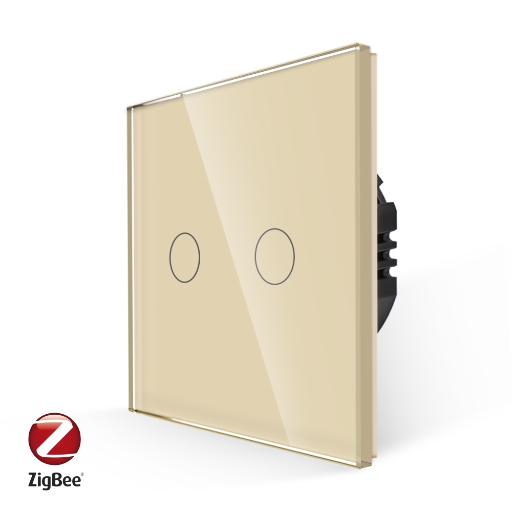Intrerupator Dublu cu Touch din Sticla LUXION, protocol ZigBee - auriu