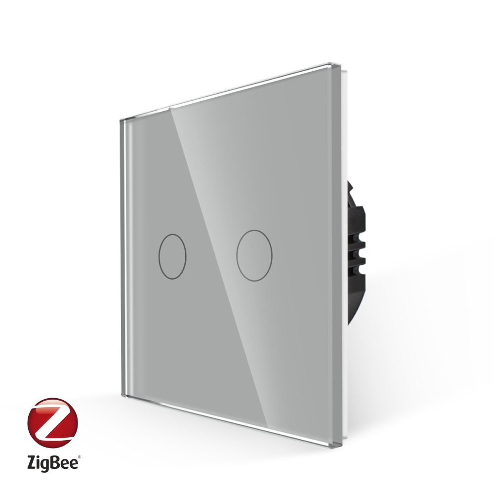 Intrerupator Dublu cu Touch din Sticla LUXION, protocol ZigBee - gri